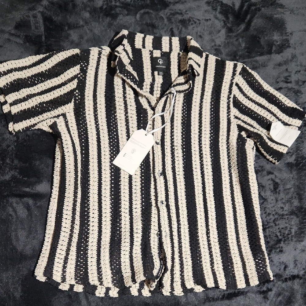 Craft Kids Black and White Striped Button Down Shirt